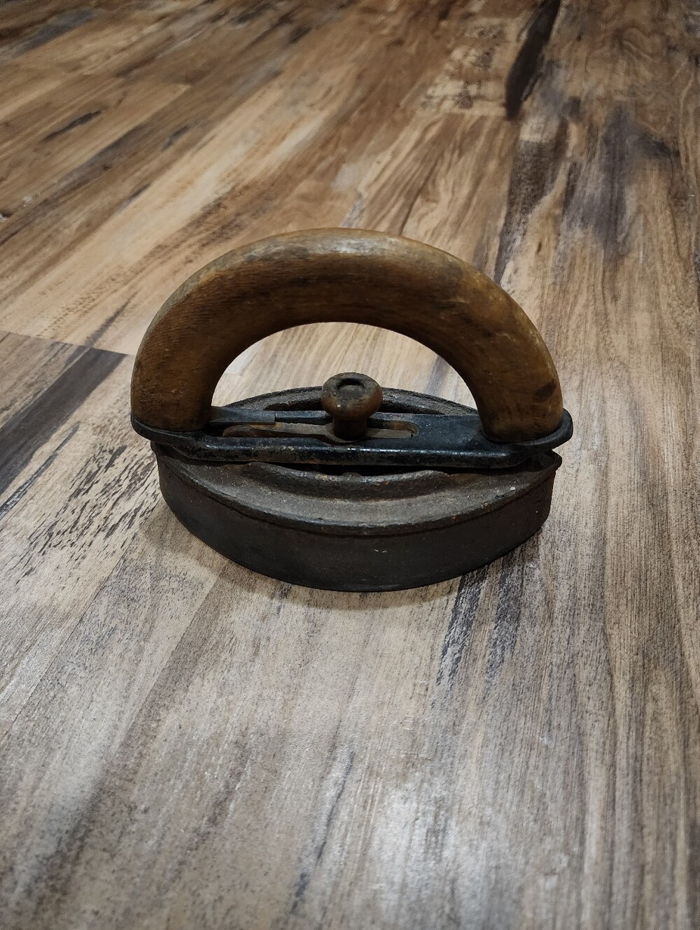 Antique Flat Cast Sad Iron With Wood Handle